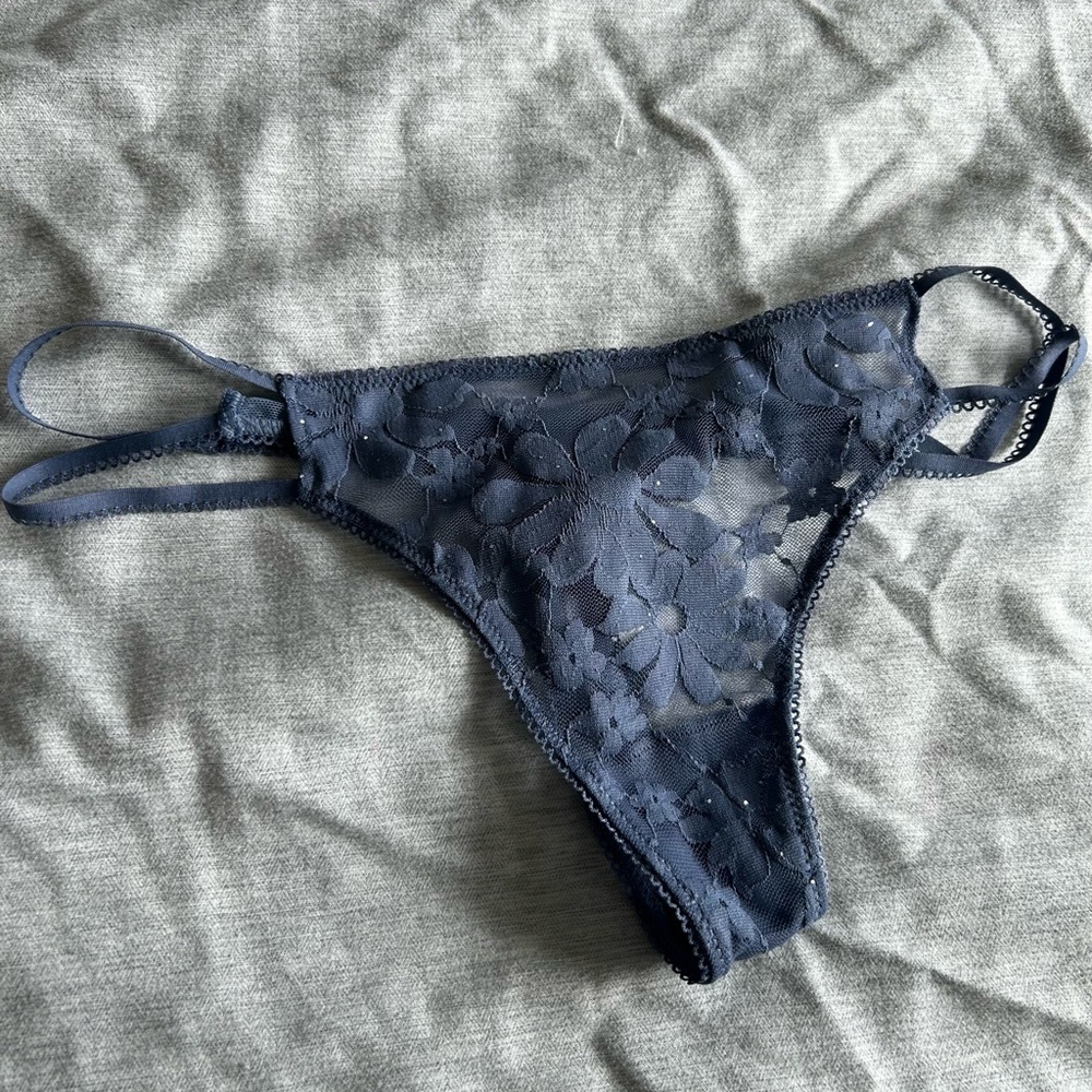 Victoria's Secret Floral Lace Panty in Dark Blue